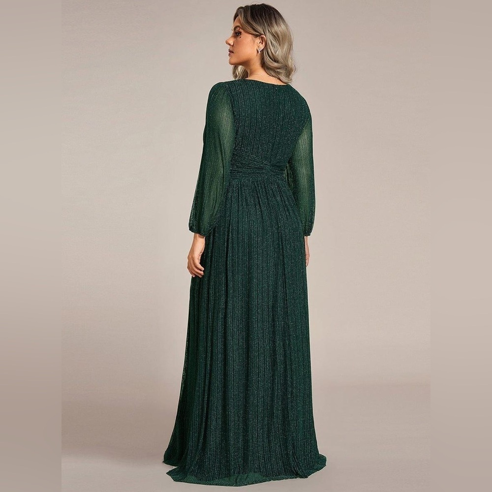 🆕 Plus Size Dazzling Empire Waist See-Through Long Sleeves A-Line Evening Dress - Picture 2 of 3